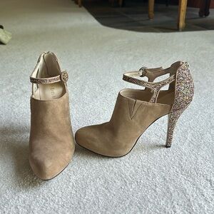 Glitter and suede booties